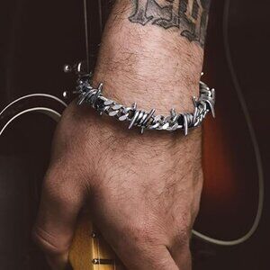 Cuban Link 9MM Silver Thorns Chain Bracelet for Men Chunky Chain Jewelry